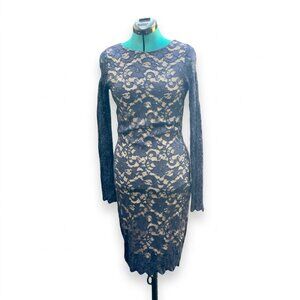 Karen Kane Navy Lace Sheath Dress – Long Sleeve Cocktail Dress Size S